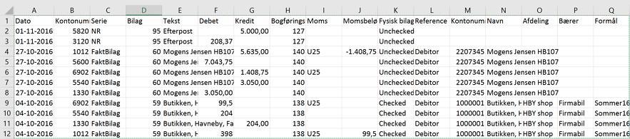 Som nevnt ovenfor; hvis du skal kopiere data fra Excel til Uniconta, skal kolonneoverskriftene med og inngå i området/cellene, som kopieres til Uniconta.