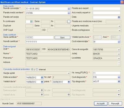 Figura 5.1.9-18 Fereastra Modificare certificat medical 5. Se modifica datele, apoi se apasa butonul Salveaza.