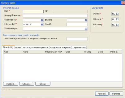 Figura 5.3.18-2 Fereastra Adaugare angajat Pentru introducerea efectiva a datelor Utilizatorul apasa butonul Accepta.
