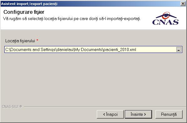 prezentate, fie Export Pacienti fie Import pacienti dupa care sistemul afiseaza fereastra de