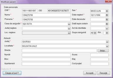 Utilizatorul introduce cardul electronic in terminal. Asiguratul introduce codul pin de acces al cardului.