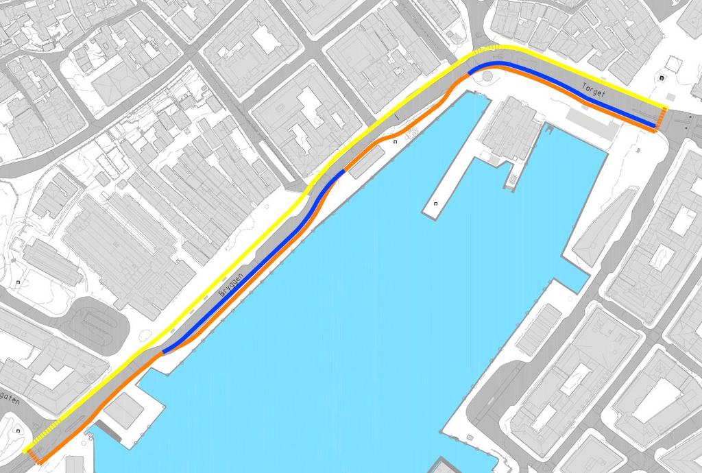 Torget og Bryggen Det har vært vurdert flere ulike traséer for sykkelvegen over Torget og Bryggen.