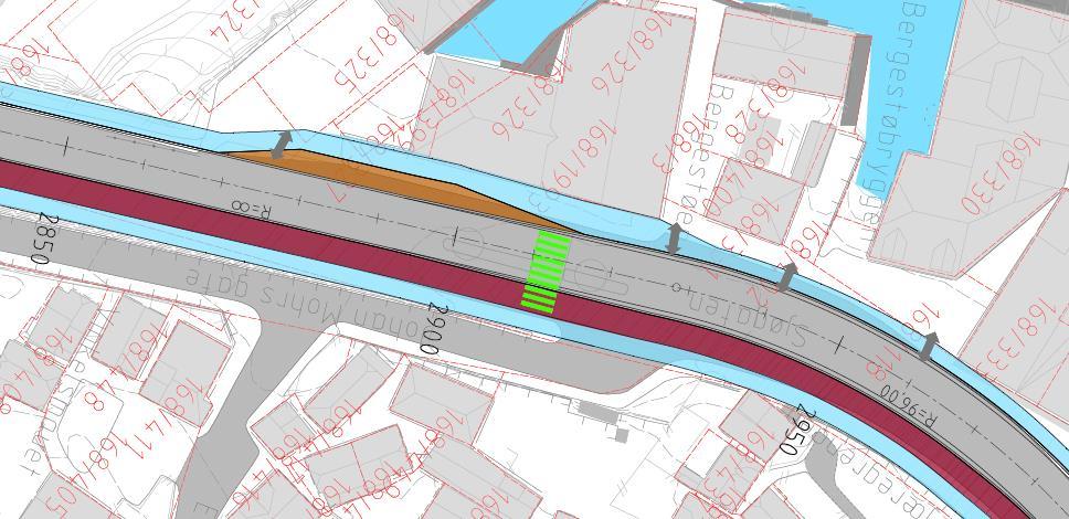 Figur 58; Ny busslomme er flyttet 50 meter sør for dagens plassering. Skyss har ytret behov for lengre oppstillingslengde på denne holdeplassen.