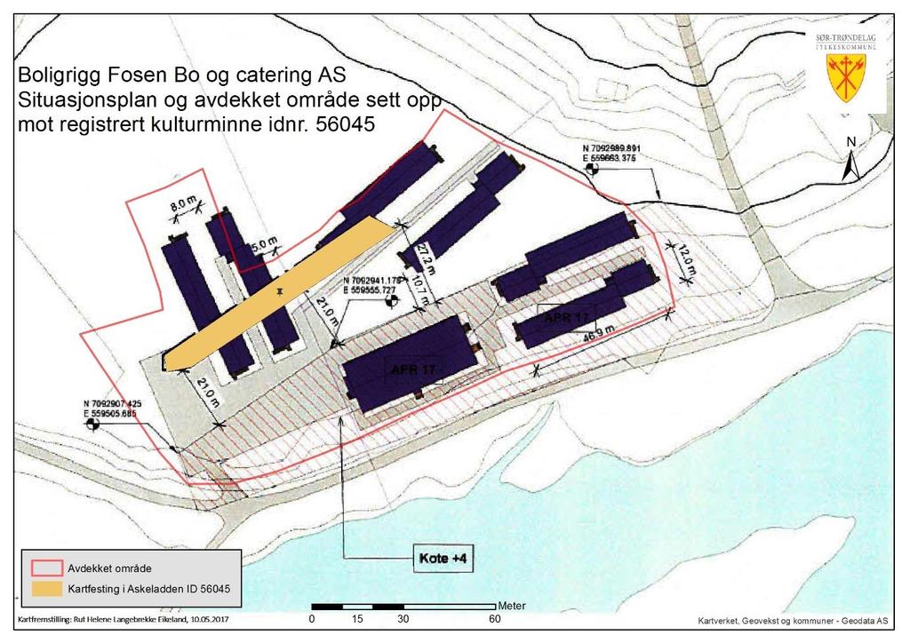 Skaden har skjedd i forbindelse med anleggsarbeid knyttet til opparbeidelse av boligrigg for Fosen Bo og catering AS, se kart under.