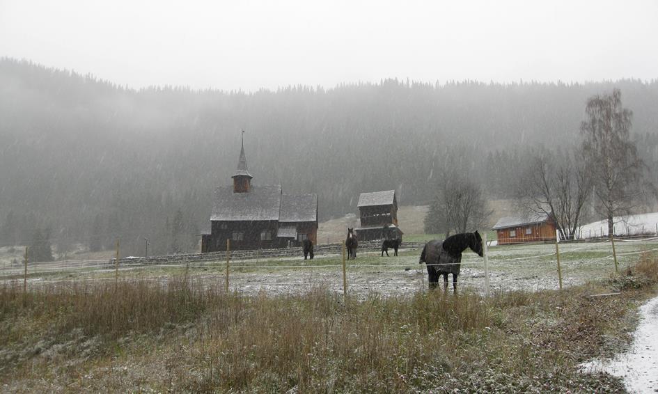 2 Bygning 2.1 Bygningsbeskrivelse og historikk 2 Kirken sett fra sydvest. Inngangen til «våpenhuset» er fra sydsiden.