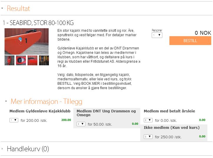 Det er viktig at du velger riktig dato, start tidspunkt og slutt tidspunkt. NB! Du må legge en ny bestilling for hver dag du ønsker å leie kajakk.