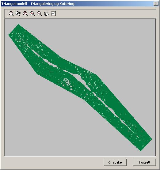 6. Start opp triangulering med Novapoint - Terrengmodell Triangelmodell med visning av modellen og sjekk at resultatet blir fornuftig slik som vist nedenfor: Husk å tegne trianglene til tegningen på