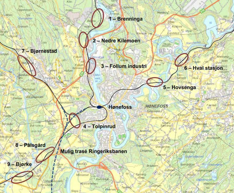 Vurderte alternativer for togparkering 2 alternativer langs Roalinja 3 alternativer