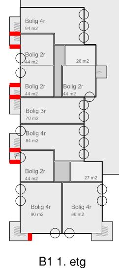 I Tabell 2 er det oppsummert prinsipper for tiltak for de ulike byggene i Ladebyhagen Nord. Tabell 2 Prinsipper for tiltak for Ladebyhagen Nord.