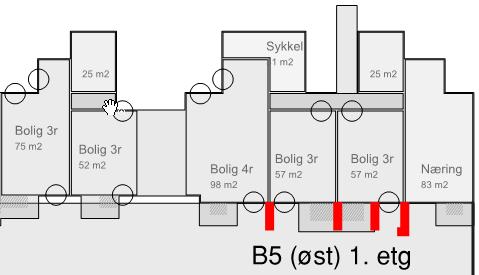 Figur 10 Prinsipper for tiltak i B5 for å sikre oppholdsrom med fasade med støynivå i