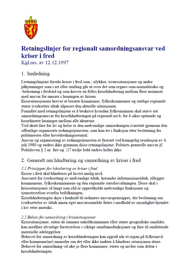 + Instruks for samfunnssikkerhets- og beredskapsarbeidet til Fylkesmannen og Sysselmannen på Svalbard (kgl.res. 18.