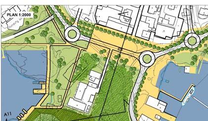 2 Alternativ A1 / B1 Buøy Dagsonen er i begge disse alternativene lagt på en eksisterende fylling i Bangarvågen på Buøy, på vestsiden av en kolle (Fjellberg) som skiller området fra Hundvåg sentrum