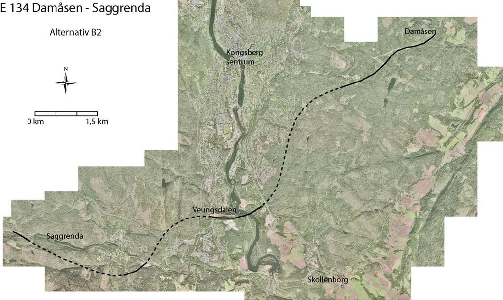 23 Alternativ B2 Damåsen Gamlegrendåsen sør Bingeplassen Veungsdalen Moane Saggrenda Meheia Lengde: 12,8 km. Stipulert kostnad: 1,1 milliarder.