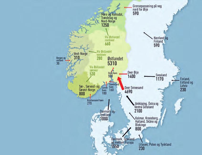 3 Nasjonale strategier GRAFIKK: GRAFISK SENTER/STATENS VEGVESEN Figur 3.3.5: Import med lastebil til Norge. Tall i 1000 tonn.