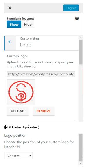 Sticky header Logo (opplasting og plassering): Utseende ->