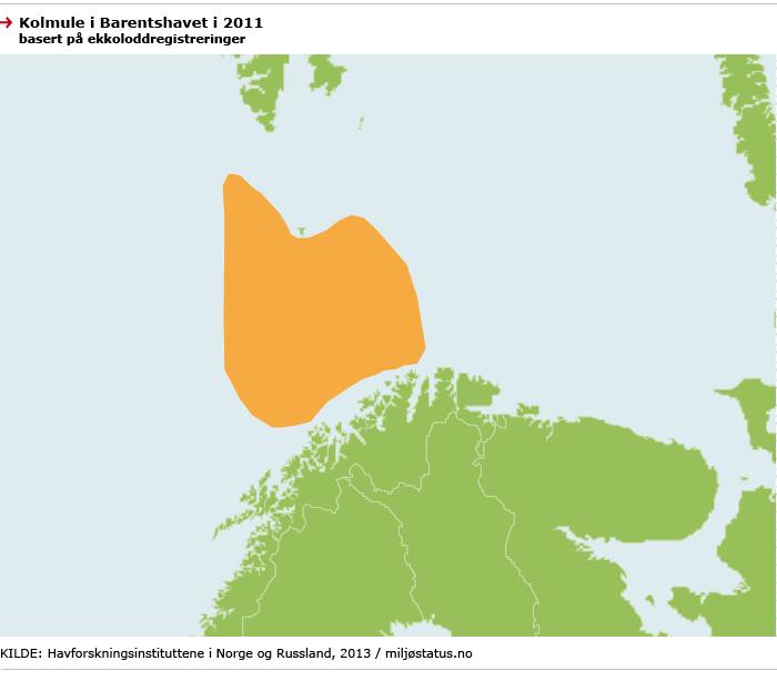 RAPPORT FRA OVERVÅKINGSGRUPPEN 2014 47 er en sterk sammenheng mellom mengden kolmule i Barentshavet, mengden kolmule i Norskehavet og innstrømming av varmt vann til Barentshavet.