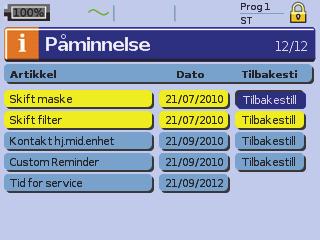 En tekniker kan be om å få se dataene på dette skjermbildet ved service eller problemløsing.