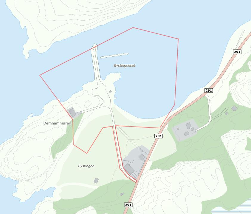 Figur 2 Planområdet markert i rødt Bakgrunn Arealet er en del av reguleringsplan for Bystingen, gnr. 50 bnr.
