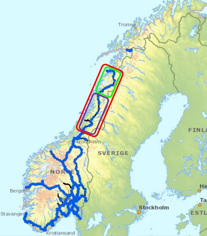 Figurene 1 3 viser kart og strekninger på Nordlandsbanen.