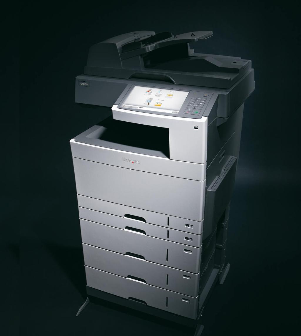 Lexmark XS925de fargemultifunksjonsskriver Skriveren er vist med tilleggsutstyr Bedre bilder.