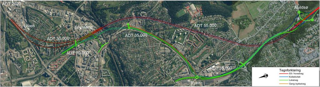 Kollektivtrafikk Det forutsettes kollektivfelt på hele strekningen langs utvidelsen av eksisterende E6.