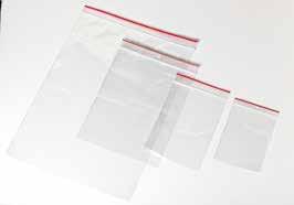 Plastemballasje Lynlåsposer med skrivefelt og «eurohull» Kvalitet LD, 50my. Lynlåsposene er godtkjent for bruk til næringsmidler. Eske à 1000 stk (10 x 100 stk). Varenr Mål Tykkelse Enhet Pkn.