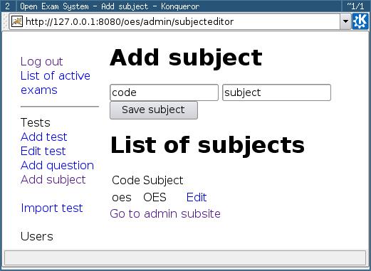 7.2.1 Opprette Skjermbilde 7.2: Subjecteditor For å opprette et nytt emne skriver du emnekoden i code, og emnenavnet i subject.