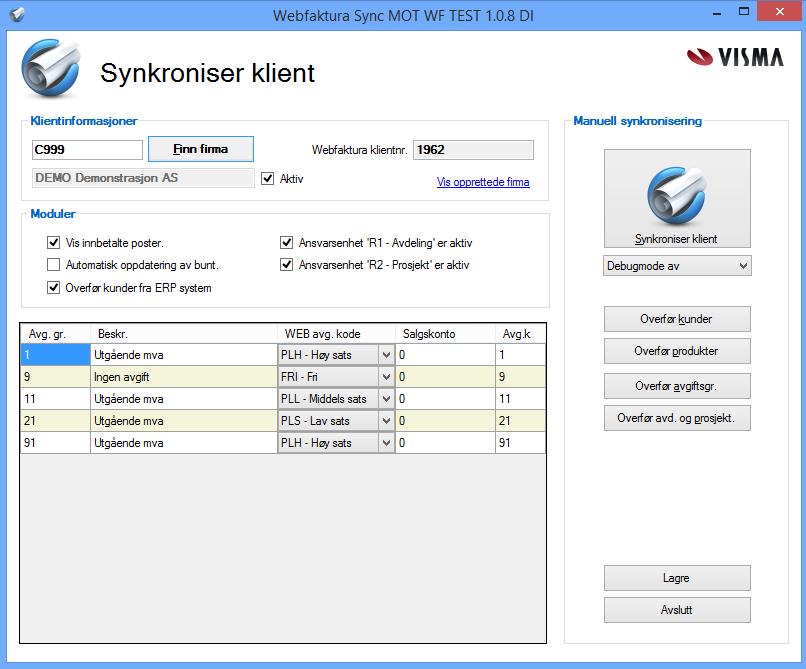 DI. Ved oppstart benyttes valgene for overføring.