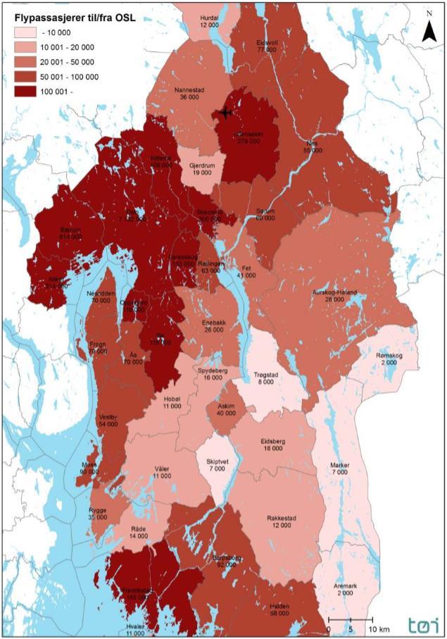 Figur 7.27: Passasjerer til/fra Oslo lufthavn. Kilde Avinors reisevaneundersøkelse på fly 2011.