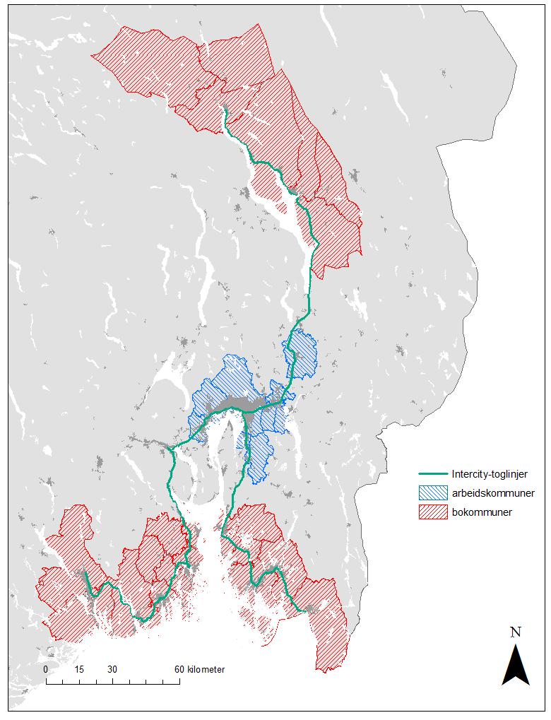 Figur 8.8. Oversikt over utvalgsområdene 31 Bakgrunnen for studien var et behov for å få et bedre datagrunnlag for å belyse reisene mellom byområdene på Østlandet, som supplement til RVU 2009.