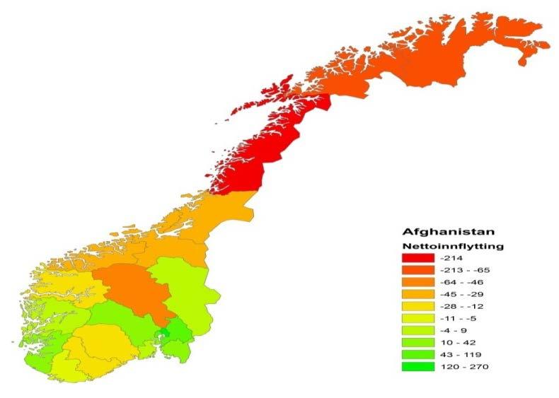 Rapporter 2017/18 Tabell 4.26 Fylker Personer med flyktningbakgrunn fra Afghanistan bosatt 2005 2010, etter bosettingsfylke og bostedsfylke fem år etter bosetting.