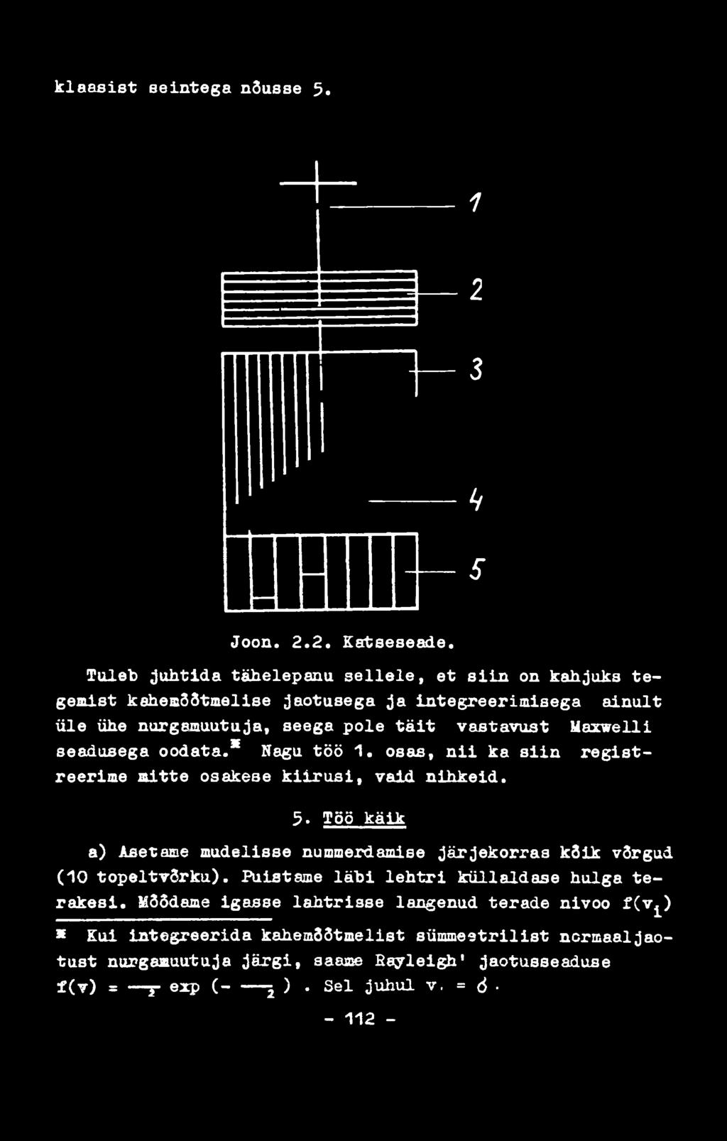 k la a s is t seintega nõusse 5. 1 2 3 h 5 Joon. 2.2. Katseseade.