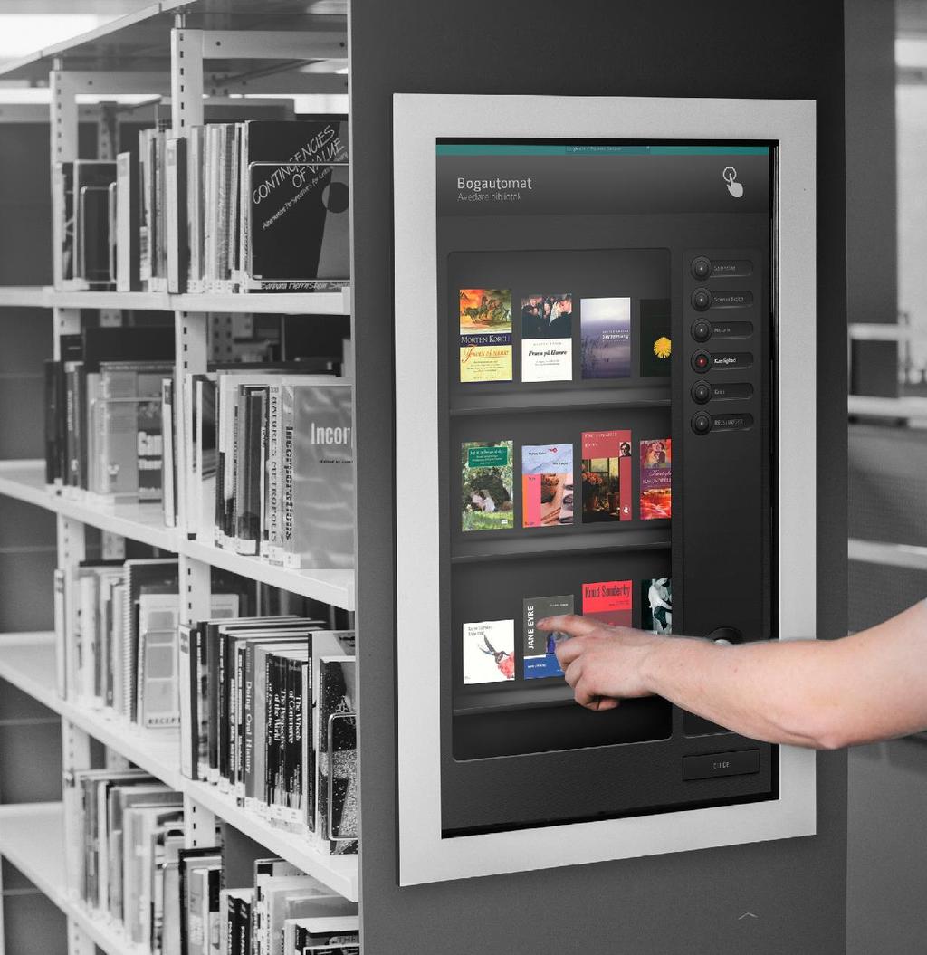 DIGITALT HYLLEDISPLAY Den digitale hyllen gir biblioteket muligheten til å presentere brukerne for utvalgte bøker og skape et visuelt overblikk over