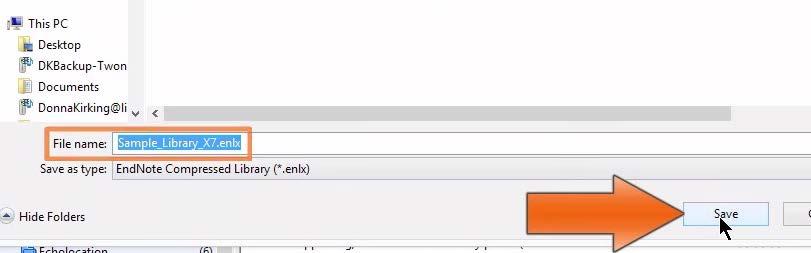 Backup-biblioteket får samme navn som originalbiblioteket, men endelsen.enlx viser at dette er en komprimert fil. Klikk på Save.