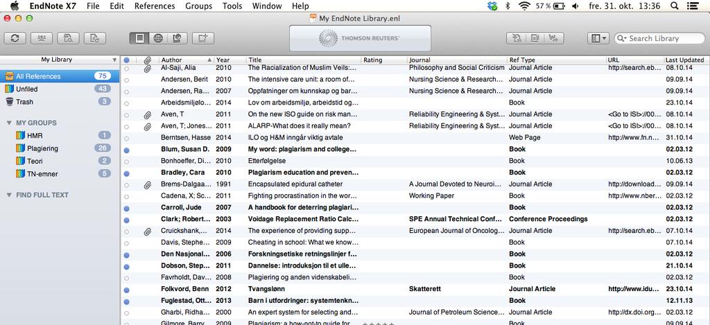 NB! En del skjermbilder i denne veiledningen er fra EndNote X7. De ser litt annerledes ut, men funksjonene er de samme. Bruk Firefox som nettleser!