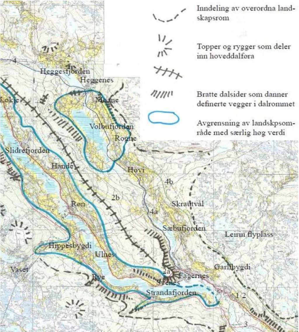 Figur 1Utsnitt av temakart hentet fra KVU-rapport for E16: Bjørgo-Øye n:\512\10\5121013\4