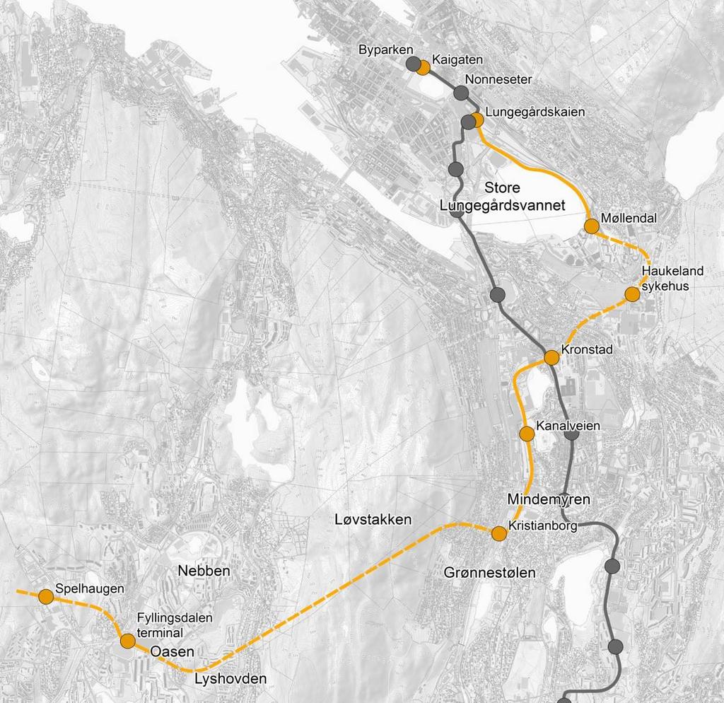 Bybanen fra sentrum til Fyllingsdalen Delstrekning 2. Mindemyren.