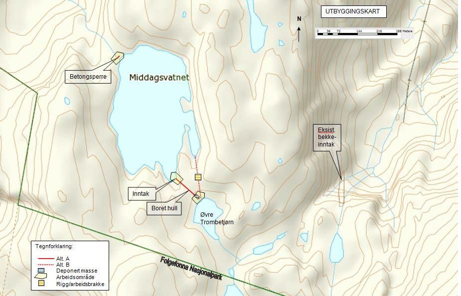 2.2. Prosjektskildring Overføringa vert etablert gjennom eit 130 m langt borehol med diameter 500-700 mm, som fører vatnet til Øvre Trombetjørn.