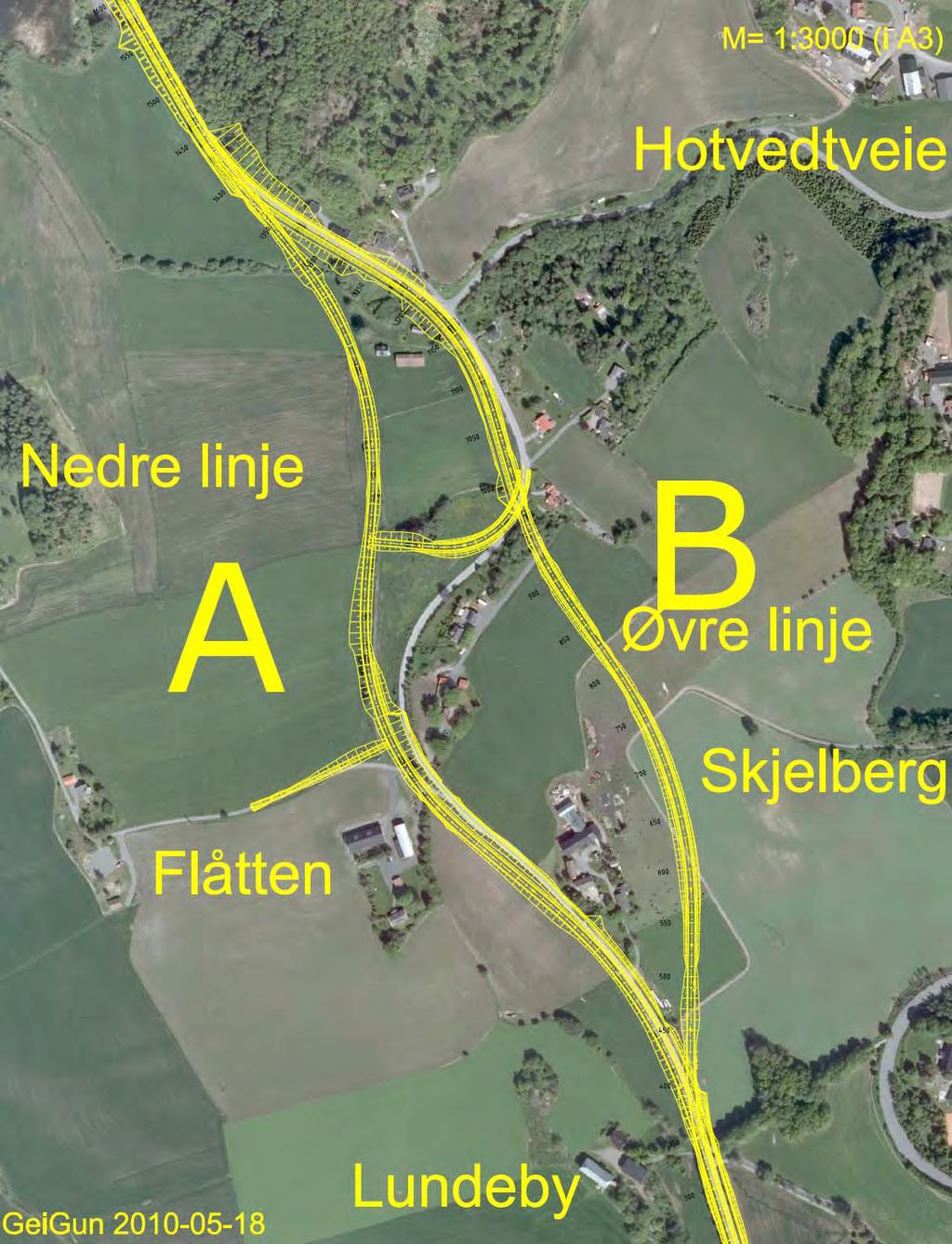 Fv. 305 Kodal E18. Konsekvensutredning med forslag til kommunedelplan 45 Omlegging av vegen i området Nordre Sem/Flåtten/Skjelberg I dette området er det utredet to varianter av ny veg.