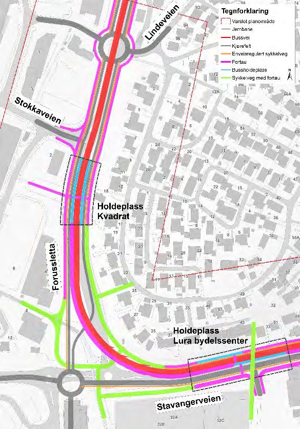 Parallelført, Bussveien øst for Forussletta Prinsippet viderefører ikke bussveiprofilet fra Forussletta nord, og forutsetter en overgangssone for systemskifte.