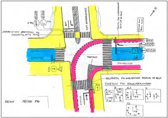 Figur 735: Utbyggers forslag til mellom Jernbaneveien og stikkvegen til St. Olavs gate. Kilde: Trafikknotat parkeringsanlegg Jernbaneveien, Norconsult.