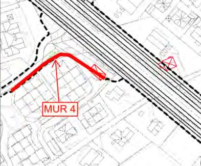 4. GSkulvert ved Lerkeveien. Betongmur langs Stavangerveien fra kulvert og østover ca. 30 m lang betongmur høyde ca. 1.