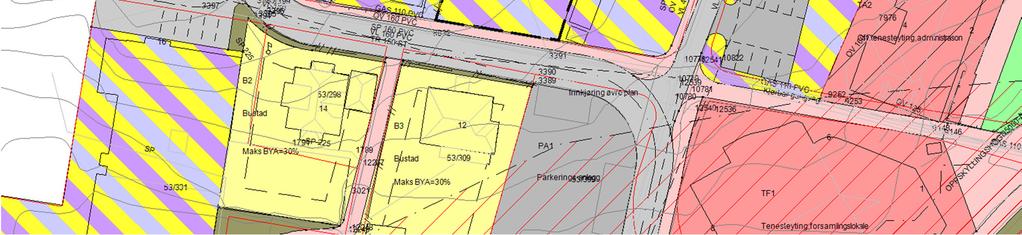 Bakgrunnen for dette er at plankartet mangler byggegrense mot nabotomter, noe som gjør at en i gjeldende plan må forholde seg til 4 meters avstand til felles grense eller bygningers halve høyde. Jf.