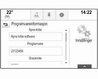 168 Infotainmentsystem Gjenopprette bilinnstillingene Velg Gjenopprett bilinnstillinger for å gjenopprette alle de personlige biltilpasningene av bilen. Det blir vist en varselmelding.