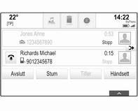 Infotainmentsystem 209 Skjermtasten B endres til C. Andre innkommende telefonsamtale En melding med anroperens navn eller nummer vises nederst i visningen for pågående anrop.