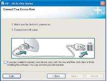 14b Windows: Mac: Windows: När uppmaningen visas ansluter du USB-kabeln till porten på baksidan av HP All-in- One och därefter till en USB-port på datorn. Mac: Sätt in CD:n.
