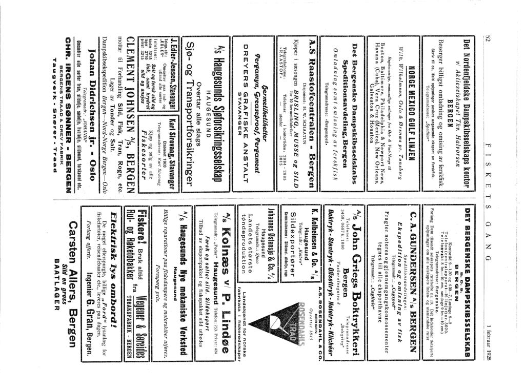 ~~~~~~~~~- 52 PSKE TS GAN G tebruar 928 Det Nordenfjeldske Dampskibsselskaps kontor vi Aktieselskapet Thv. Halvorsen BERGEN Skriv til os, ifald oplysninger Ønskes angaaende eksport av ferskfisk.