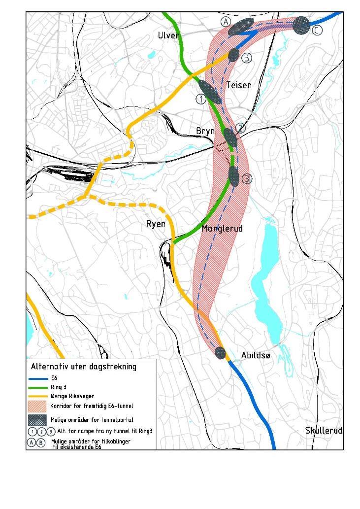 Planprogrammet for E6 Manglerudprosjektet 3 hovedalternativer for tunnel Abildsø-Ulven - inkl.