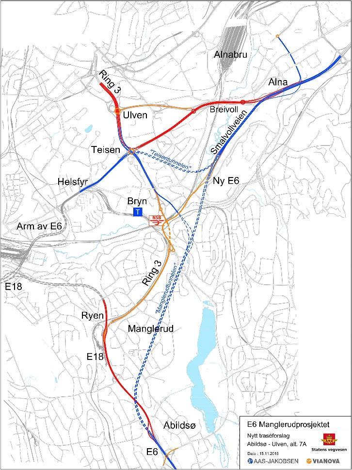 Hovedforskjellen mellom 5a/7a og 1a E6-traséen mellom Abildsø og Alna blir kortere i 5a/7a. 5a/7a gir trafikkavlastning både på Strømsveien og Ulvensplitten.