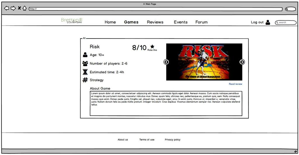 Game Profile På spillprofil siden får brukeren informasjon om ett spesifikt brettspill.